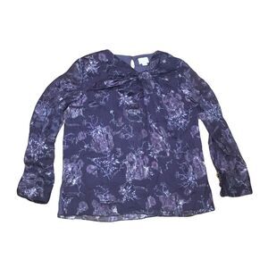 Waverly Gray SMALL Purple Floral Metallic blend Long sleeve Blouse Top light